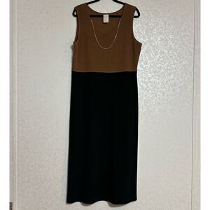 Vintage Two-Tone Colorblock Sleeveless Maxi Shift Dress Necklace Brown Black 16‎